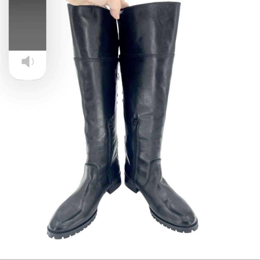 CHARLES DAVID Jayne Black Leather Tall Riding Boots Back Sz 7.5 NEW